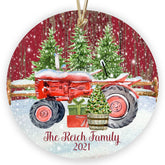 Cooperstown Creations red vintage tractor and barn personalized ornament CC-074