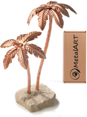 Copper Palm Tree Sculpture with solid natural stone base