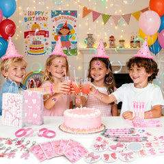 Bubble wand and paper bow gift bags in pink theme