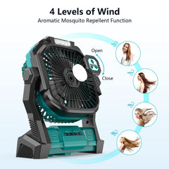 Camping portable fan with LED lantern for tents