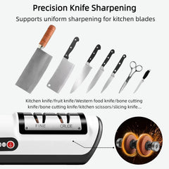 Cordless rechargeable sharpener with built-in cable storage