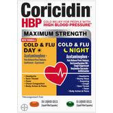 Boxed Coricidin HBP packaging for Day Night liquids