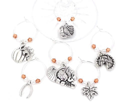 Cornucopia apple pie wishbone wine charms with beads
