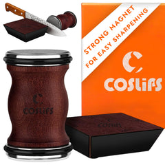COSLIPS rolling knife sharpener with magnetic base and wood body