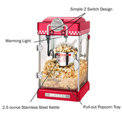 Countertop popcorn machine on kitchen counter in red finish