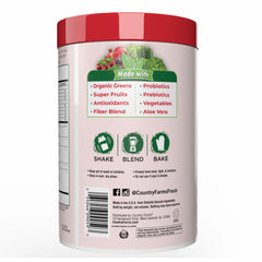 Country Farms Organic Super Greens Powder bottle label Berry Flavor