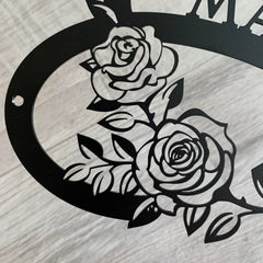 Custom Infinity Heart Sign with Roses silver metal wall art plaque 26x30 cm