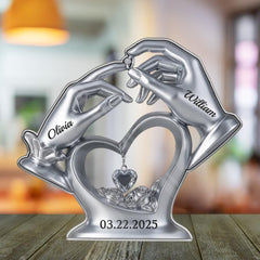 Heart base with roses and suspended crystal charm on acrylic plaque