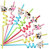 24 cow animal straws in multiple patterns