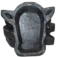 Hand carved cow head dough bowl centerpiece 11x12x2