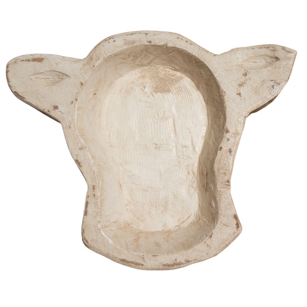 Cow Head Large Dough Bowl hand carved decor piece