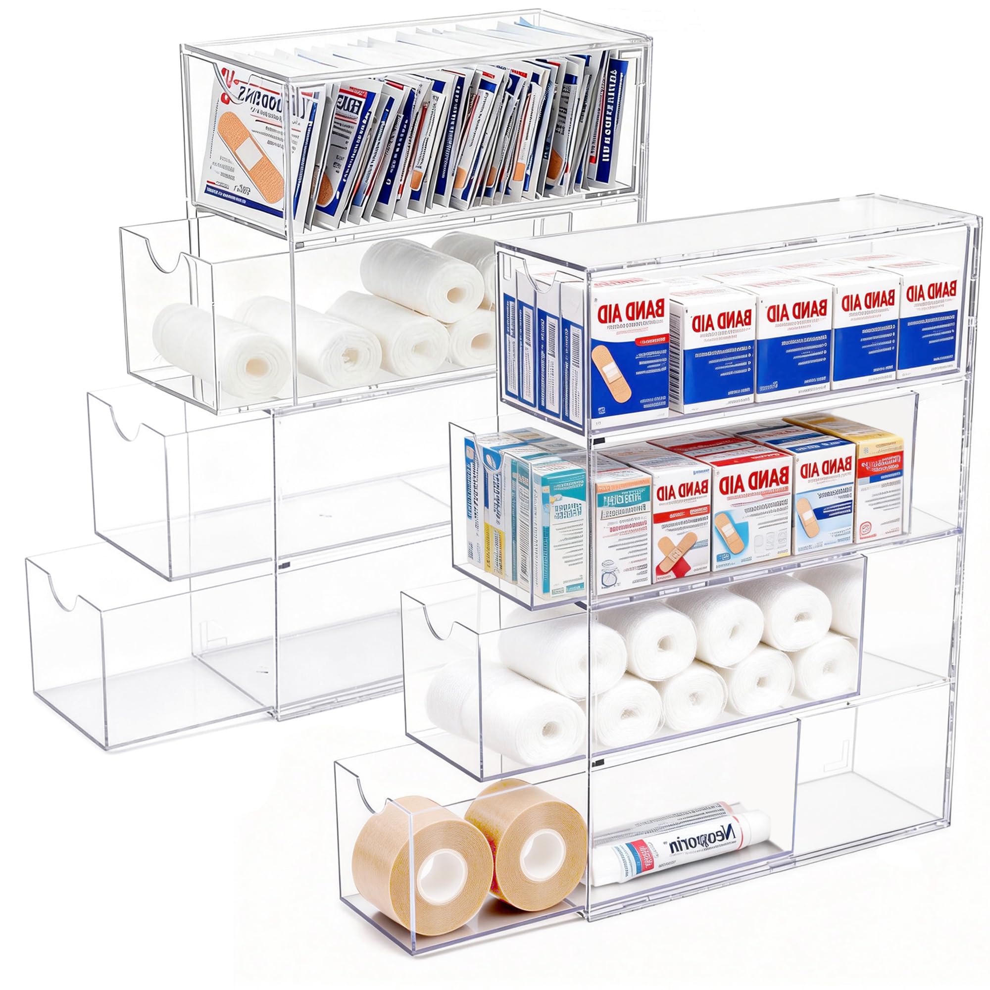 COZFUR 2 Pack Bandage Organizer with Lid acrylic bandaid holder front view