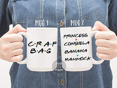 15oz white ceramic mugs from Crap Bag & Princess Consuela Banana Hammock set