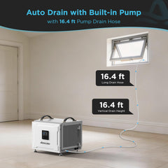 Moisture removal up to 70 pints per day for spaces up to 1000 sq ft