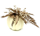 4 inch cream pumpkin with bronze-brown ferns and gold stem for fall decor