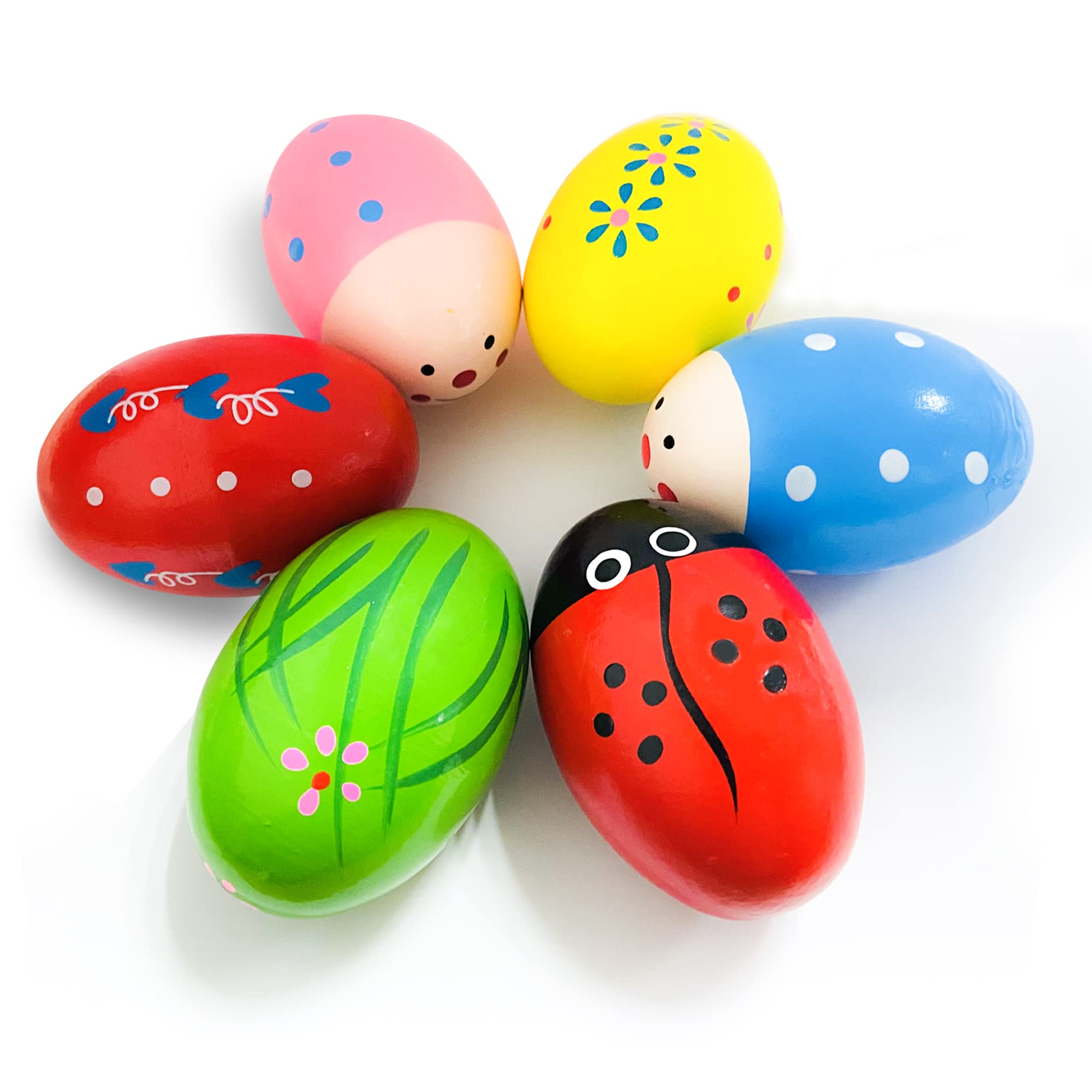 CREPRO wooden Easter egg shakers six piece set in assorted colors