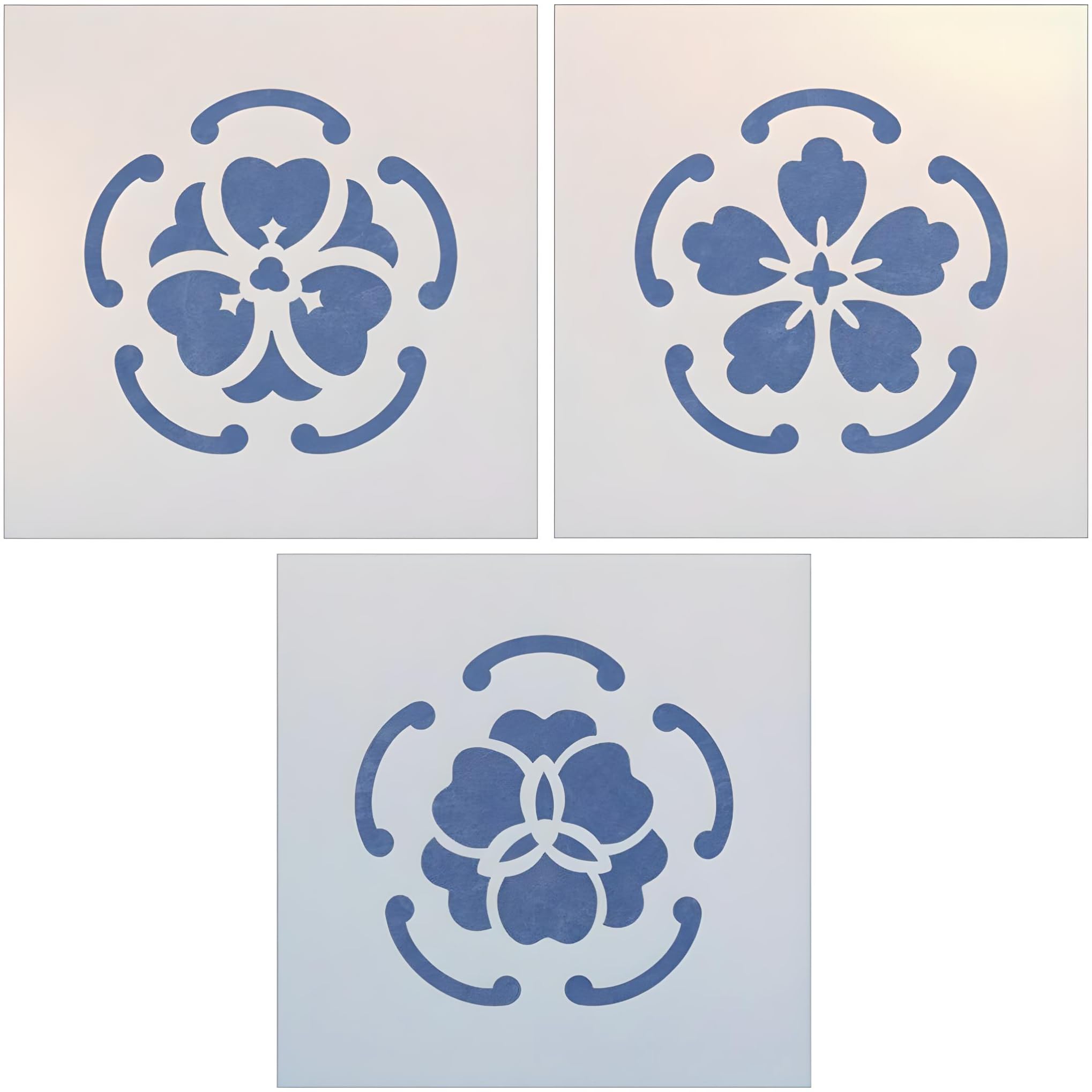 Crest Flowers Stencil Set 4x4 Japanese flower stencil pack