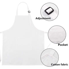 White 100 percent cotton CRJHNS kids apron laid flat showing pocket and ties