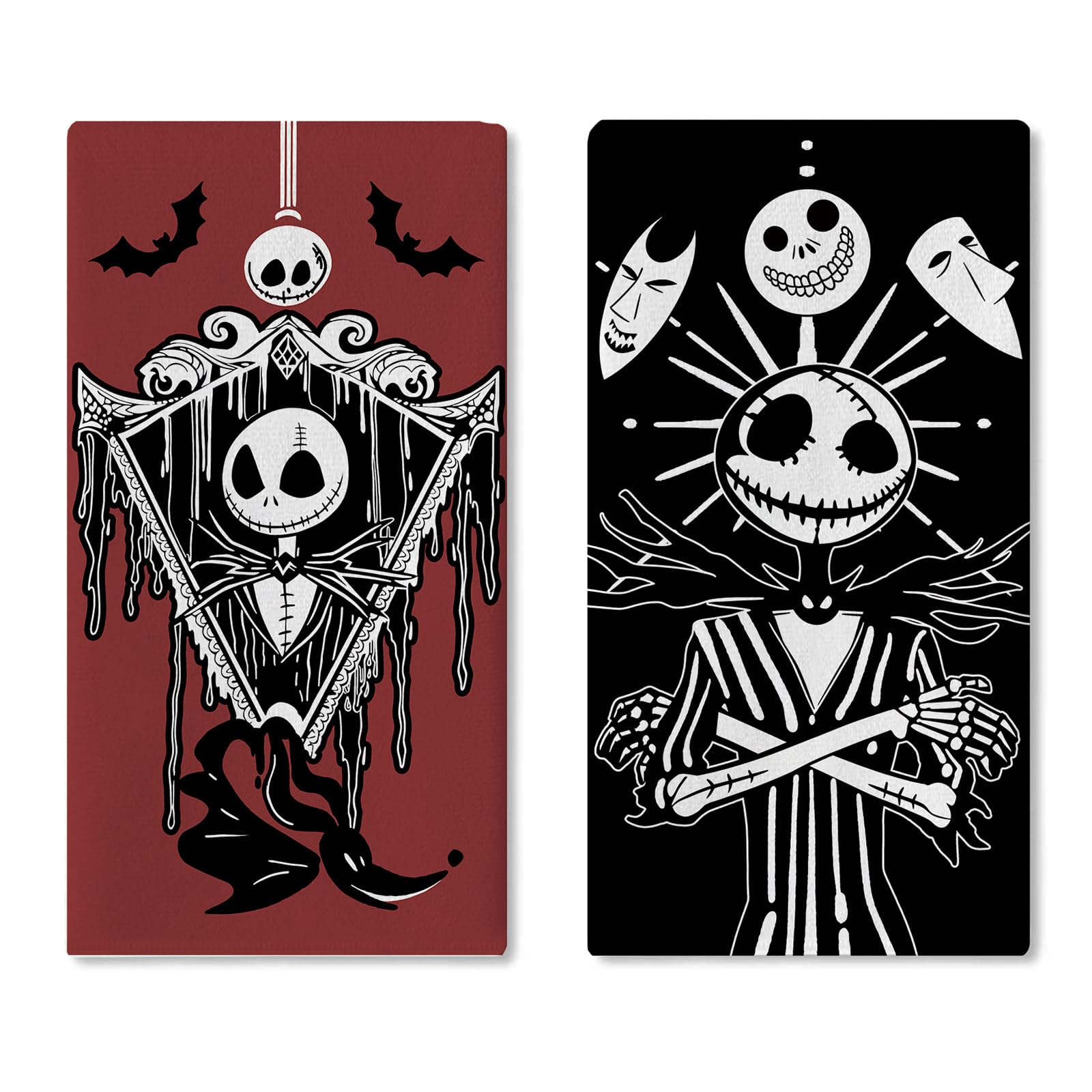 Croar Halloween Jack Kitchen Dish Towels set of 2 front view with vivid patterns