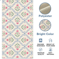 Croar pink blue floral geometric table runner close up edge