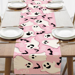 Croar Halloween Cute Ghost Boo Dining Table Runner pink burlap 13x72