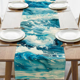 Croar Watercolor Sea Wave Nautical Table Runner front view