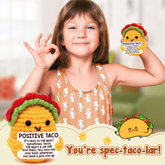 Soft handmade crochet taco with positive cards for women