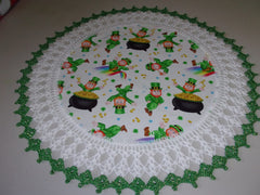 Leprechaun rainbow pot of gold crochet doily 20 inch centerpiece