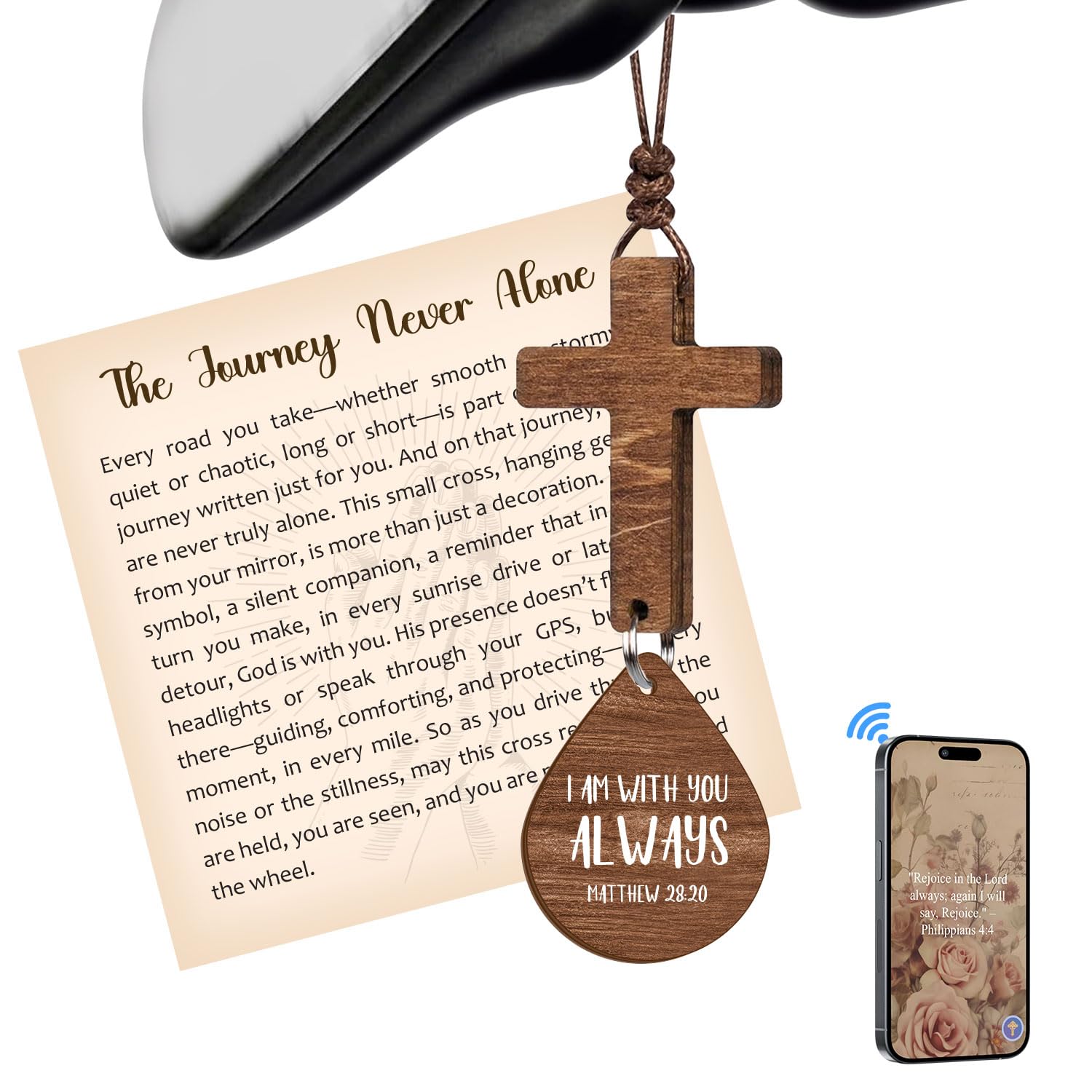 Cross for Car Mirror Hanging wooden pendant in dark finish