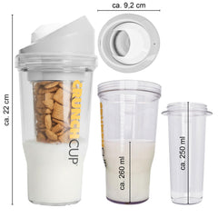 CRUNCHCUP cereal tumbler with separate milk cup design