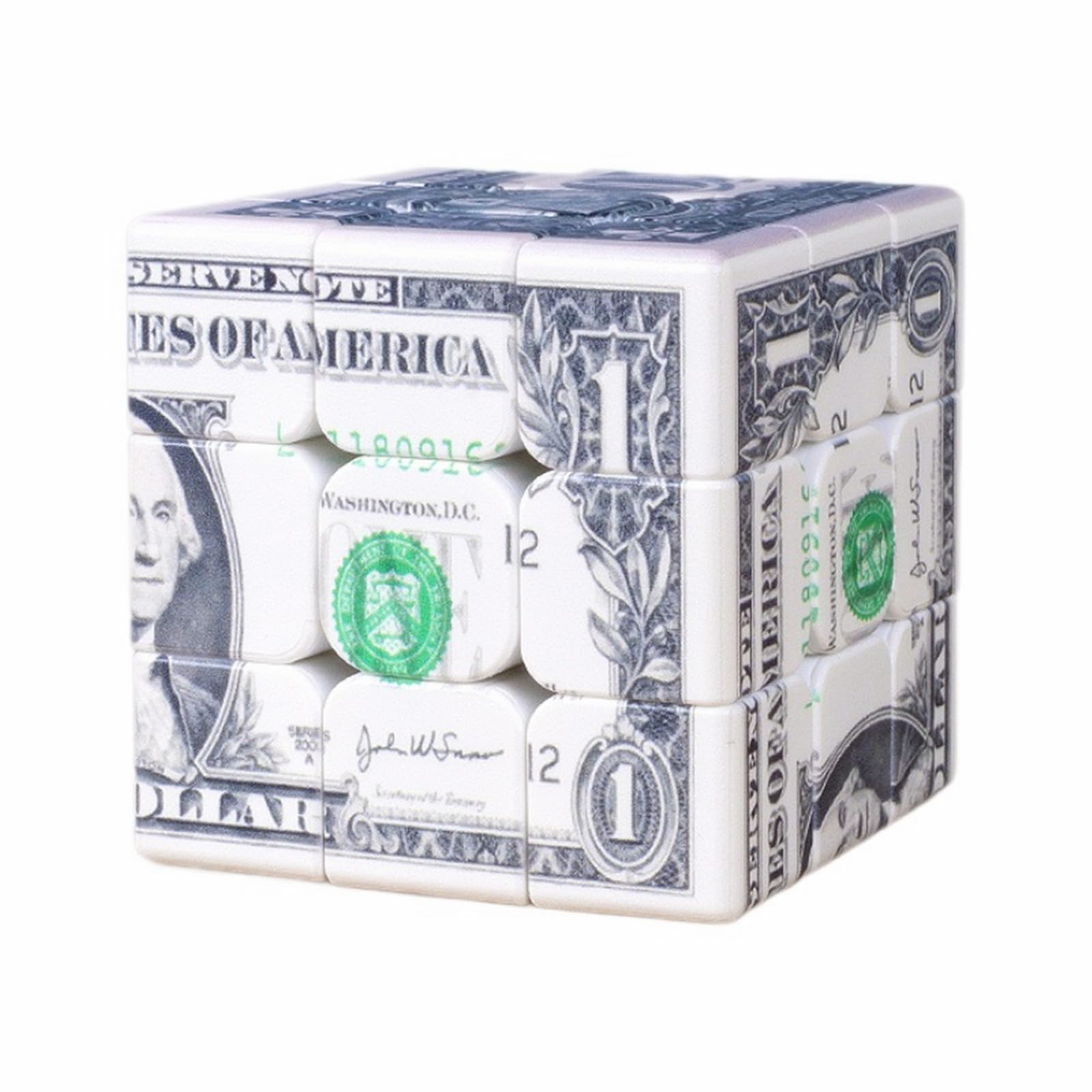 Cuberspeed Dollar Cube 3x3 with US dollar bill image on adjacent faces