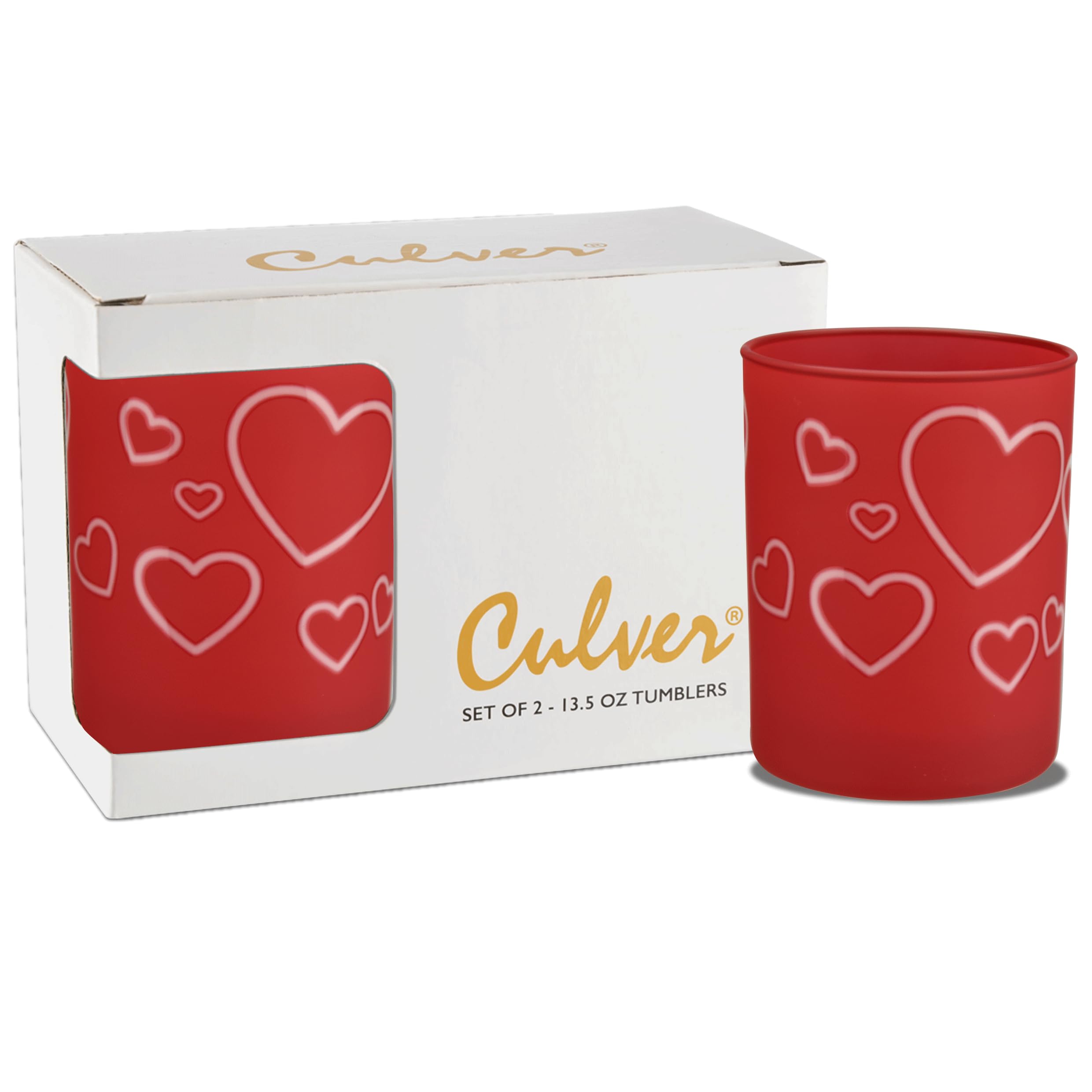 Culver Frosted Double Old Fashioned Glasses Heart Clouds design