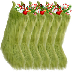 Cunno green 18 inch Christmas stocking with faux fur and ribbon hook