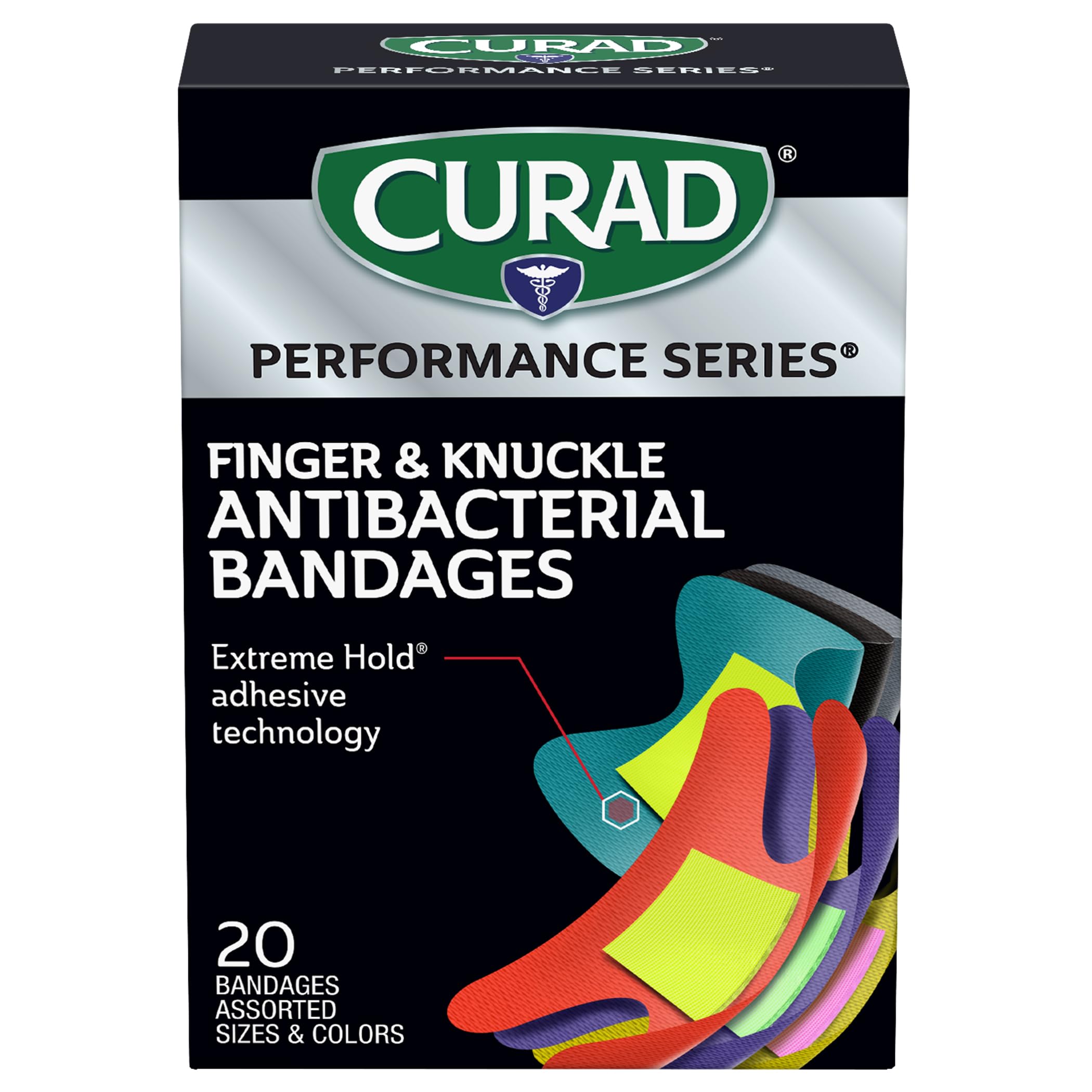 Curad Performance Series fingertip knuckle antibacterial bandages packaging