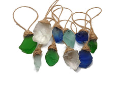 Curious Creations sea glass ornament sets natural with jute