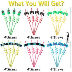 Curly straw set for kids gamer birthday parties