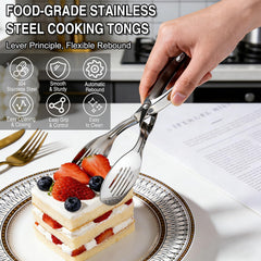 Curved-handle tongs designed for comfortable grip during grilling