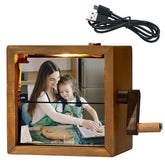 Close up of Custom Animation Machine flip book frame showing wooden frame