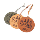 Custom Christmas Tree Ornament made from 100% full grain leather circle 3.5 inches USA