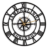 Custom Compass Wall Clock with personalized last name