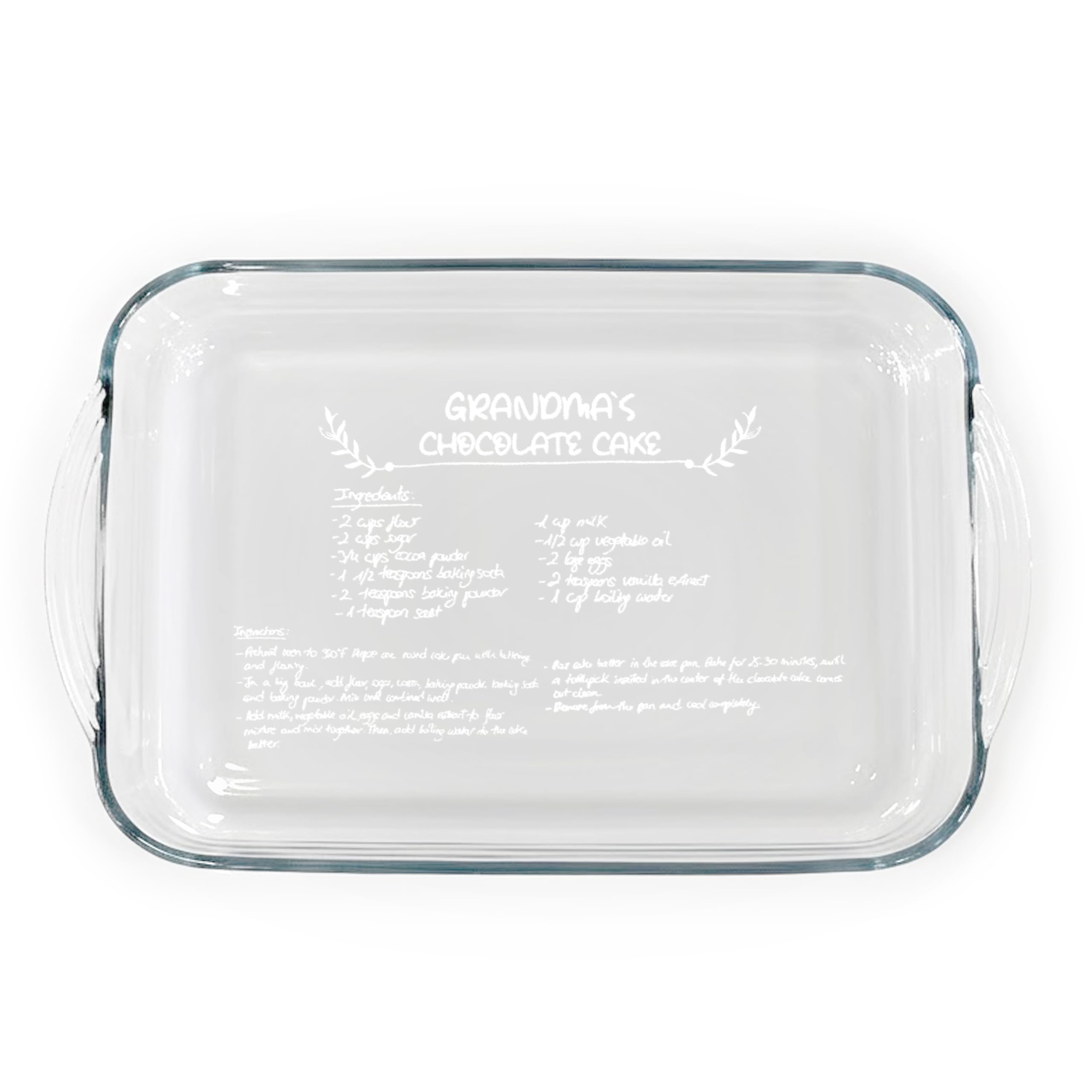 Custom Engraved Glass Casserole Baking Dish front view