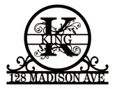 Custom Family Name Sign on a large metal address sign for outdoor use