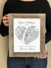 Reclaimed barnwood frame around the map print