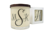 Custom monogram candle initials on natural soy wax