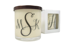 Custom monogram candle initials on natural soy wax