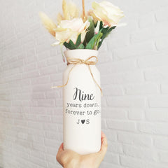 custom monograms on pottery vase for wedding anniversary