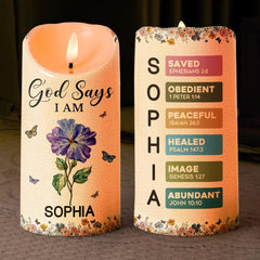 Birth flower customization on personalized Christian LED candle
