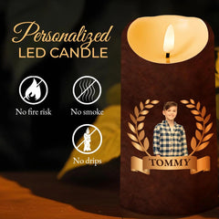 LED candle for grandson with custom name and Remember Your Crown