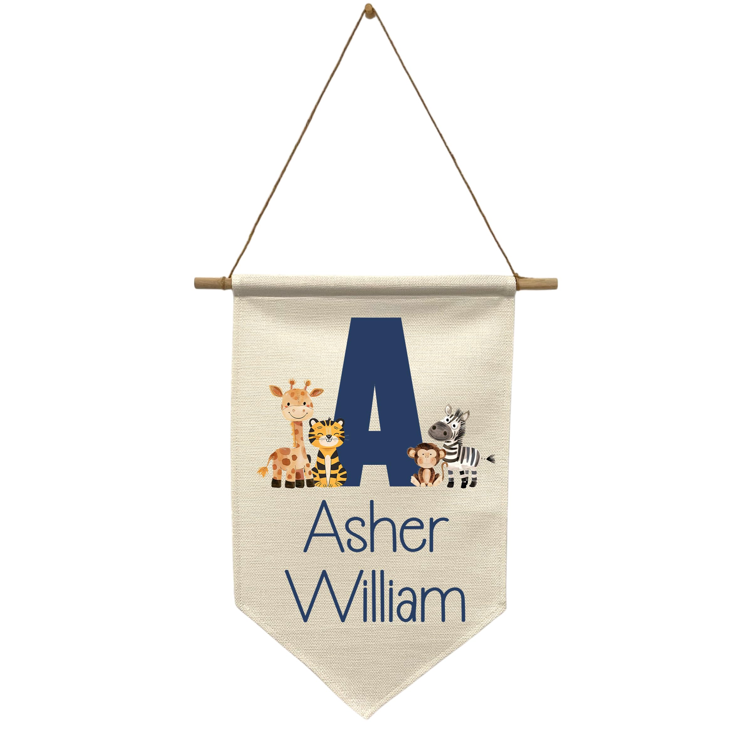 Custom nursery wall hanging with name on linen fabric