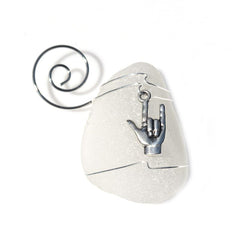 Custom Surf Tumbled Sea Glass Ornament with silver wire wrap and charm